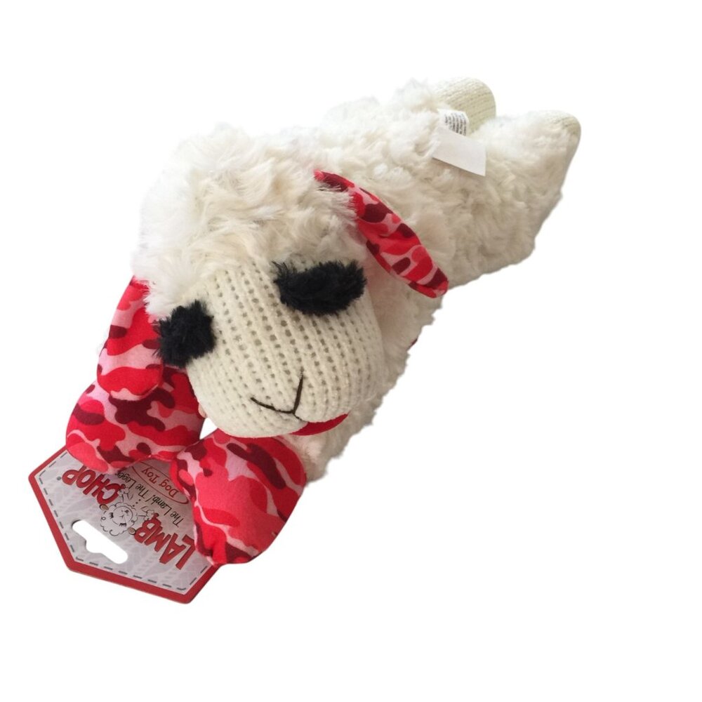 Lamb Chop 11" Plush Squeak Dog Toy Red Camo Ears & Front Paws